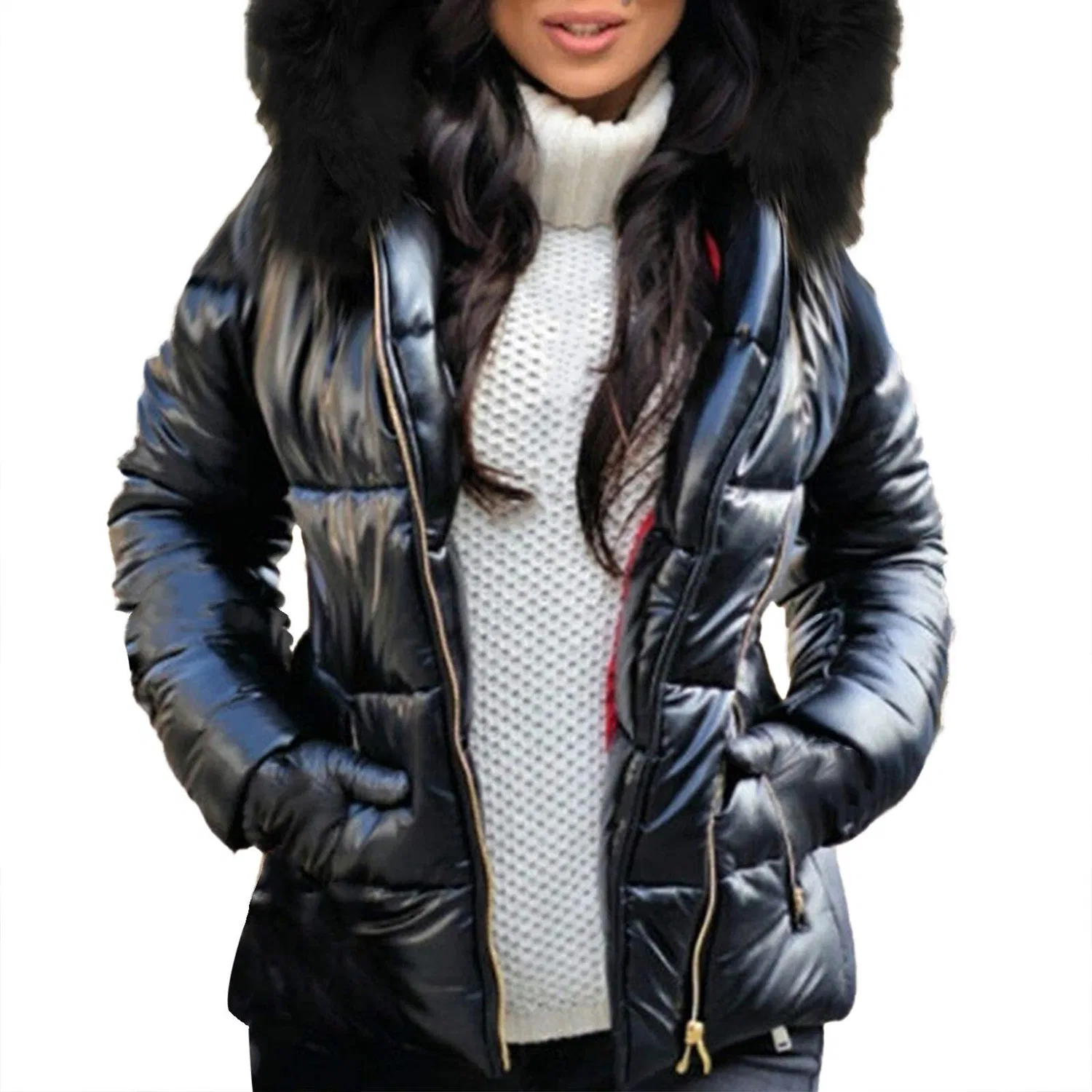 Женское утеплённое пальто с капюшоном, Black