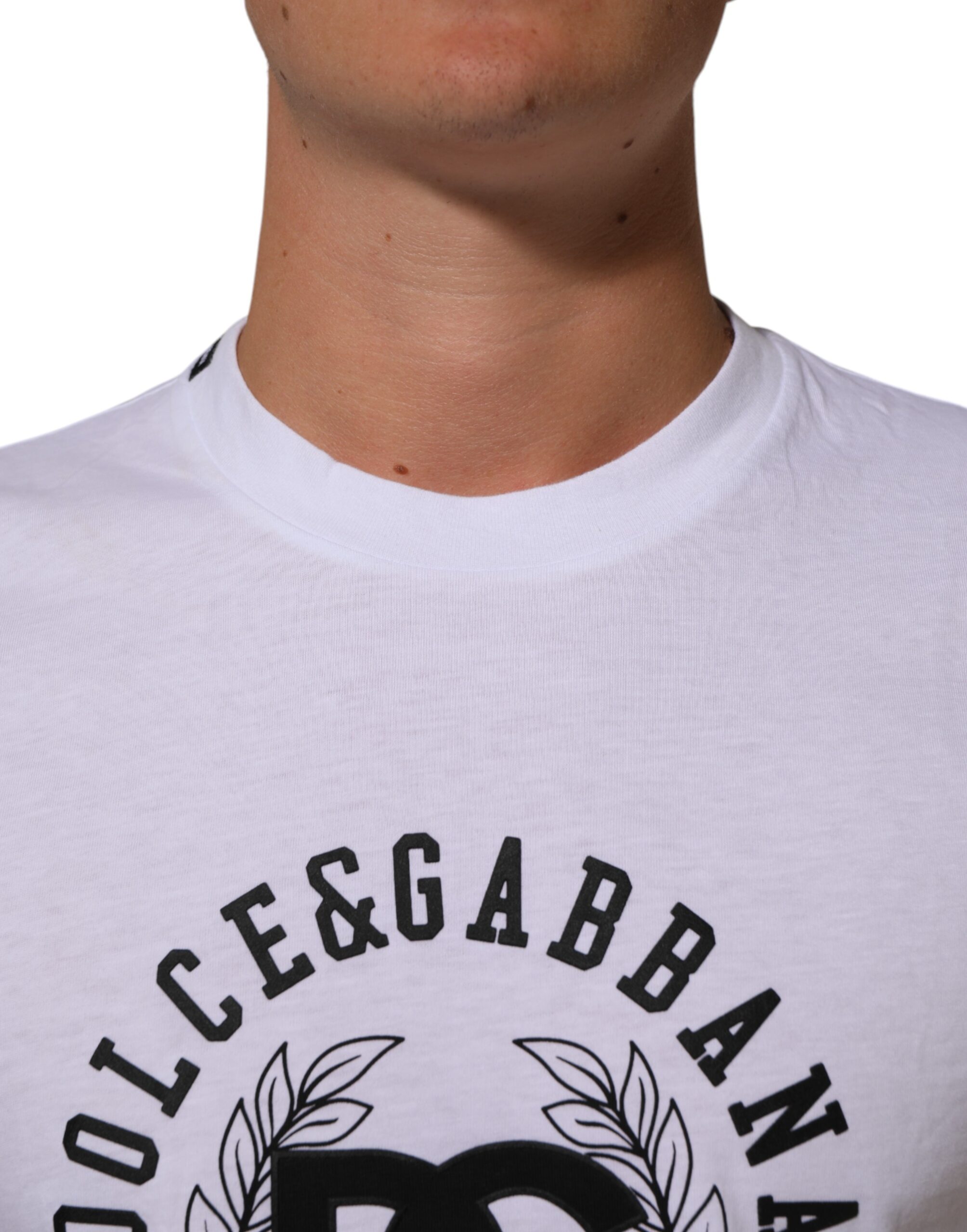 Белая хлопковая футболка с круглым вырезом и принтом логотипа Dolce & Gabbana, белый — фото 4
