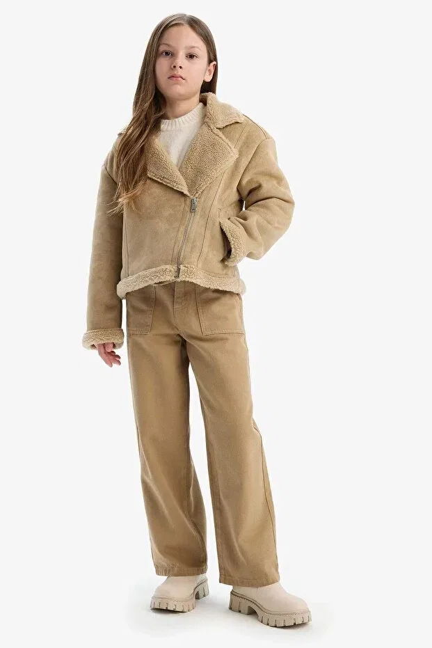 Детское пальто для девочек с плюшевой подкладкой Defacto, Beige-Bg65 — фото 2