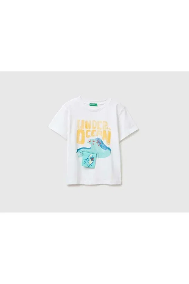 Детская футболка для мальчиков с принтом Under The Ocean United Colors Of Benetton, Ecru