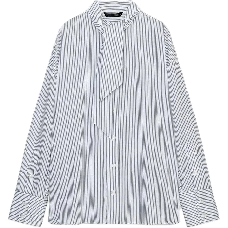 Женская рубашка с шарф-воротником, средняя посадка, White/Green, ZARA