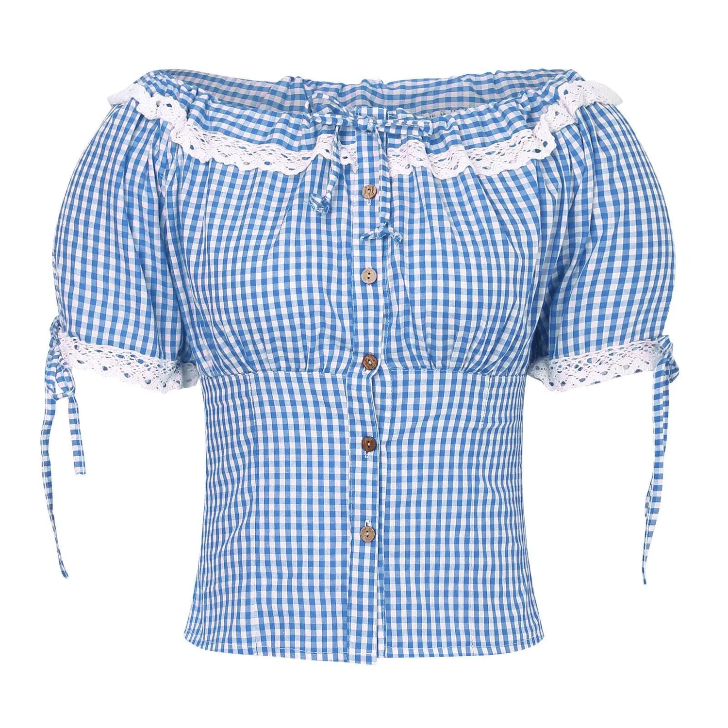 Женская блузка в клетку с круглым вырезом Oktoberfest, Sky Blue — фото 4