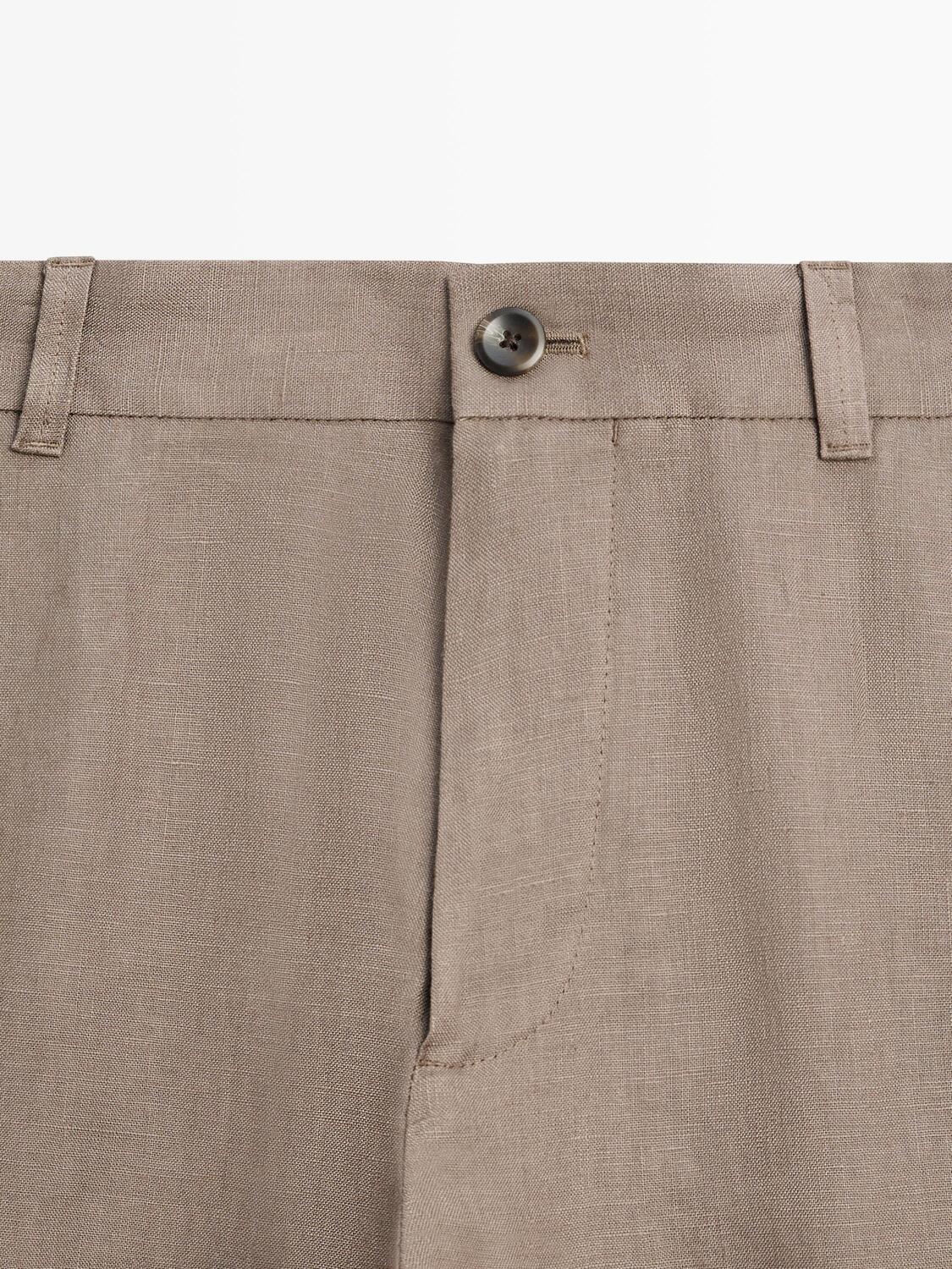 Брюки Massimo Dutti Tapered Fit Linen,  серо-коричневый — фото 4