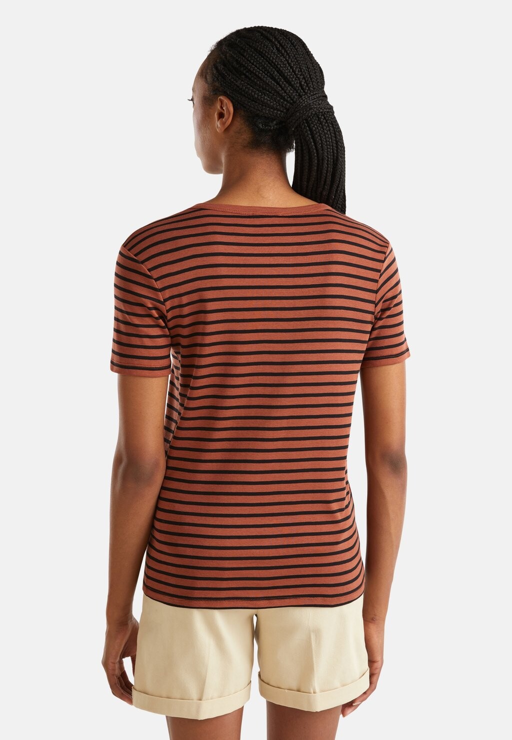 

Принт на футболке CREW NECK STRIPED United Colors of Benetton, коричневый