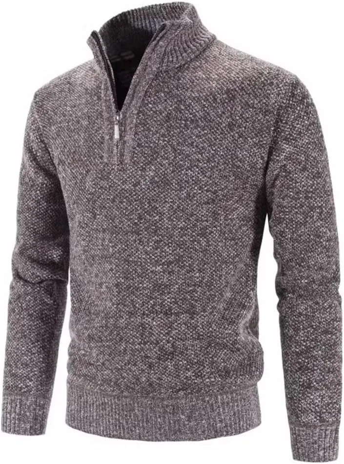 

Толстый вязаный свитер мужской с молнией и воротником стойкой Slim Fit