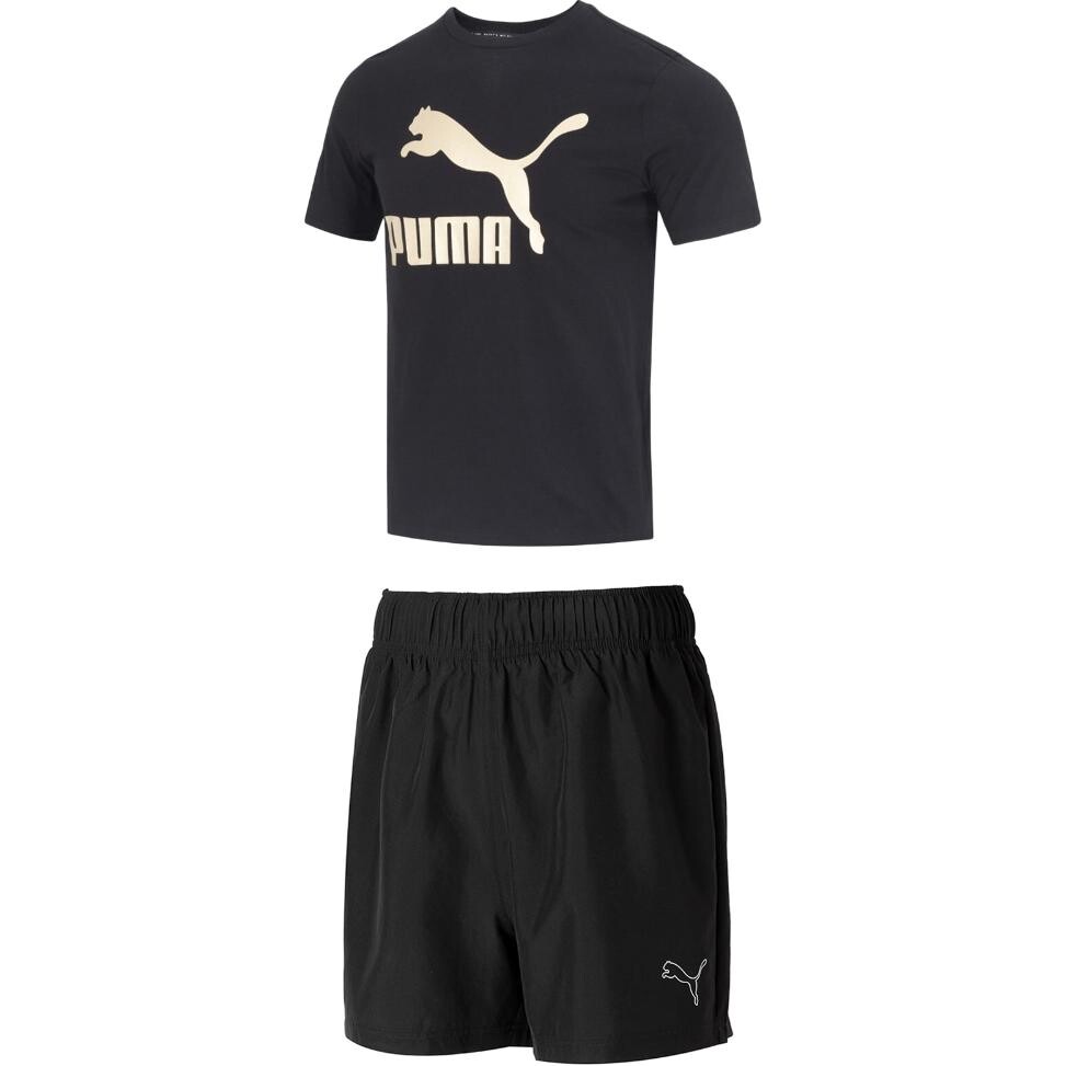 

Повседневный спортивный мужской костюм черная футболка + шорты Puma, черный