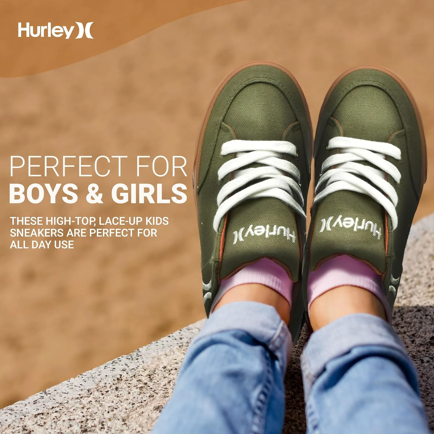 Детские высокие скейтбордные кроссовки Hurley Roddy, спортивная обувь для мальчиков и девочек, хаки — фото 3
