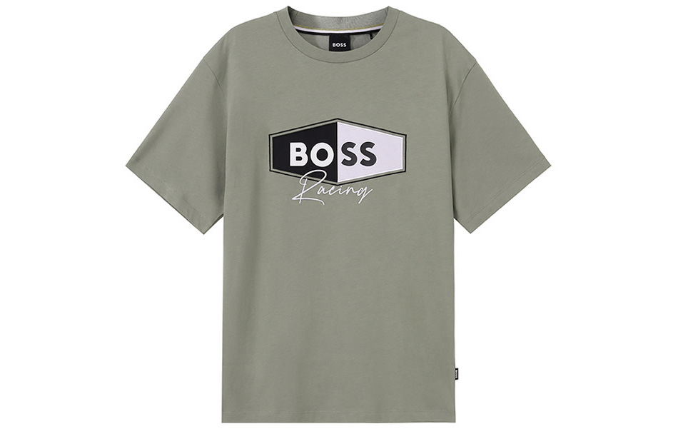 

HUGO BOSS Футболка мужская повседневные с круглым вырезом и короткими рукавами цвета хаки