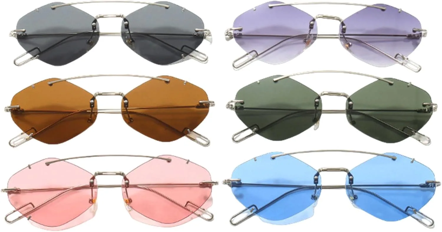 

Модные женские солнцезащитные очки без оправы в стиле ретро, ​​многоугольные, с прозрачными линзами цвета океана, защита от УФ-излучения UV400 VVTWSSW, Silver-black