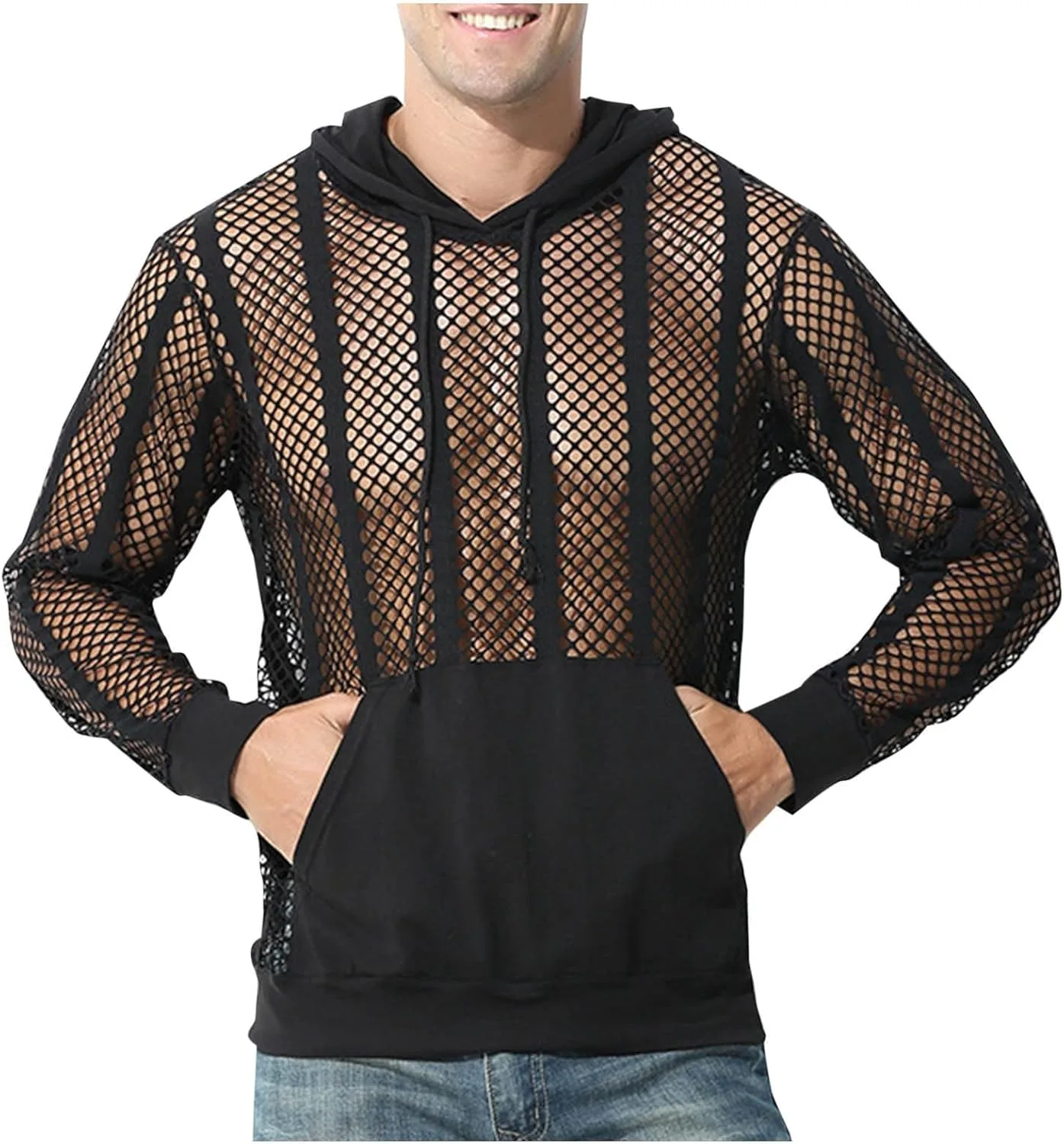 

Мужской худи с сетчатыми вставками и длинными рукавами