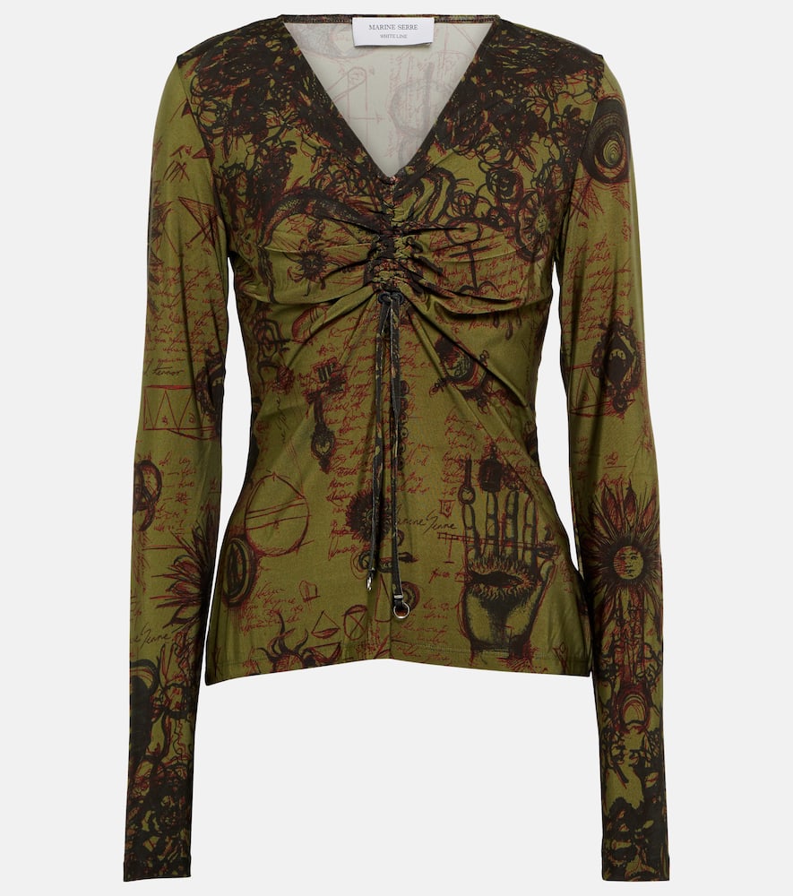 

Топ из крепового джерси с принтом Marine Serre, Green