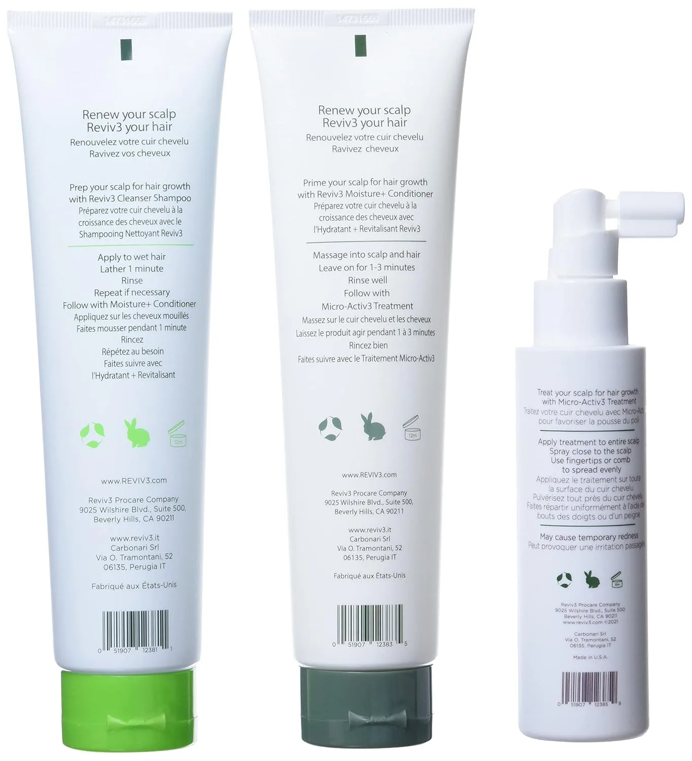 REVIV3 Procare 30-дневный пробный набор - 3-компонентная система для тонких и редеющих волос, без сульфатов и парабенов, шампунь и кондиционер несмываемого действия 674 мл (1 шт.), Olive — фото 4