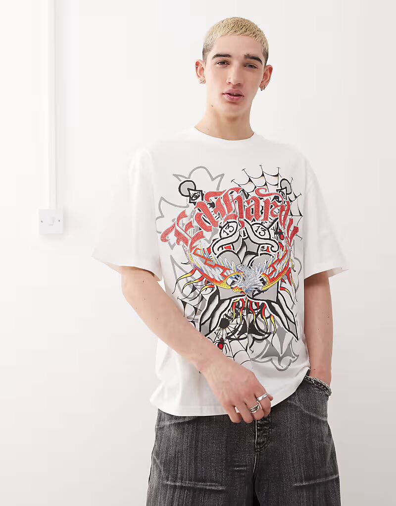 

Футболка Ed Hardy gothic lightning eagle diamante белого цвета