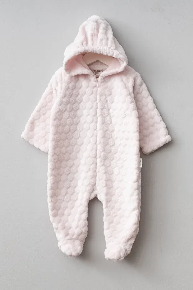 Детский комбинезон-космонавт с капюшоном из вельсофта Embossed patterned hooded wellsoft baby astronaut jumpsuit Bebitof, Pink