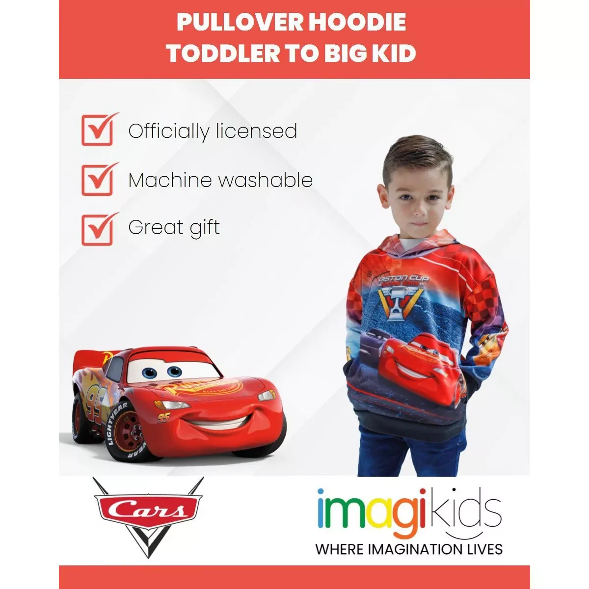 Детское худи с принтом Lightning McQueen Disney, Красный — фото 3