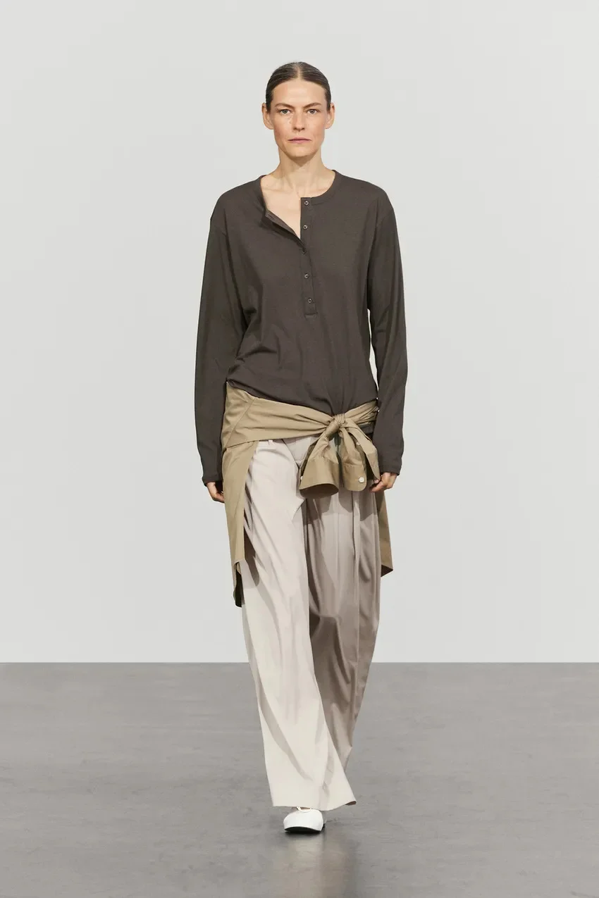 Лонгслив Massimo Dutti 100 % Cotton Baker, серо-коричневый — фото 2