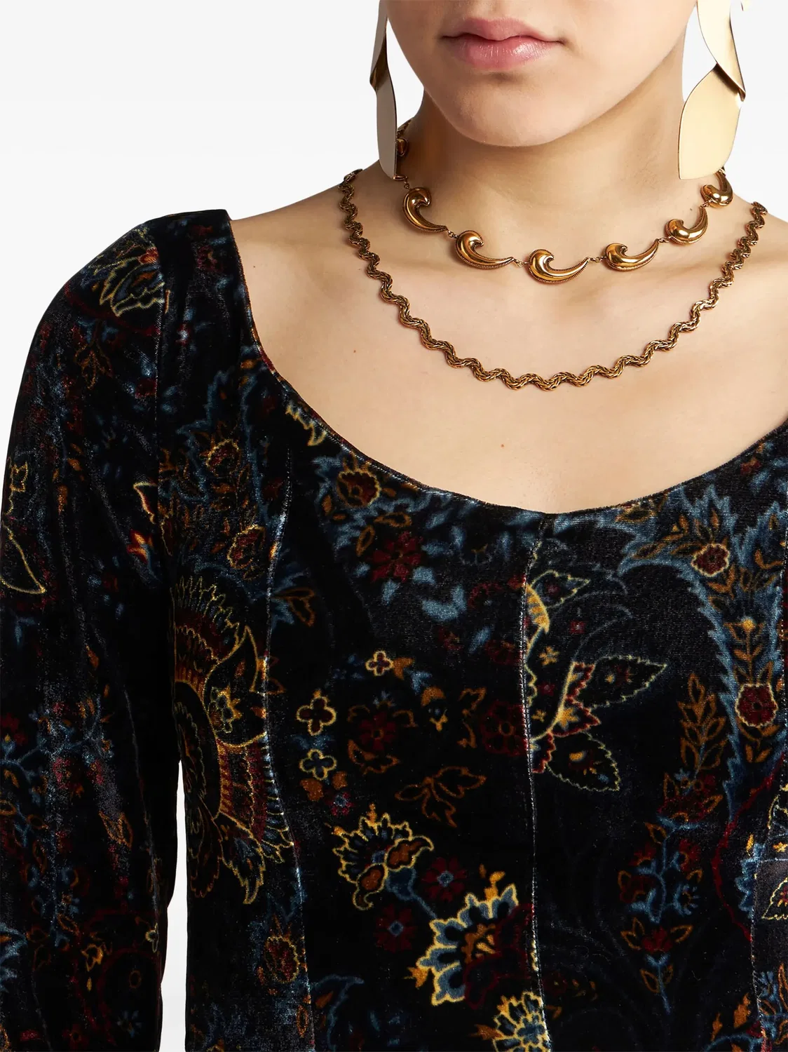 Платье мини из бархата с цветами ETRO, черный — фото 4