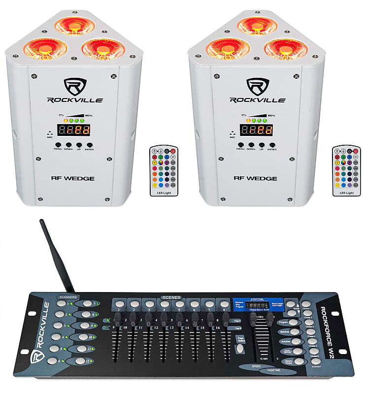 

Комплект Rockville RF WEDGE WHITE RGBWA + UV Батарея Wireless DMX Up Lights + Контроллер RF WEDGE WHITE + Rockforce W2