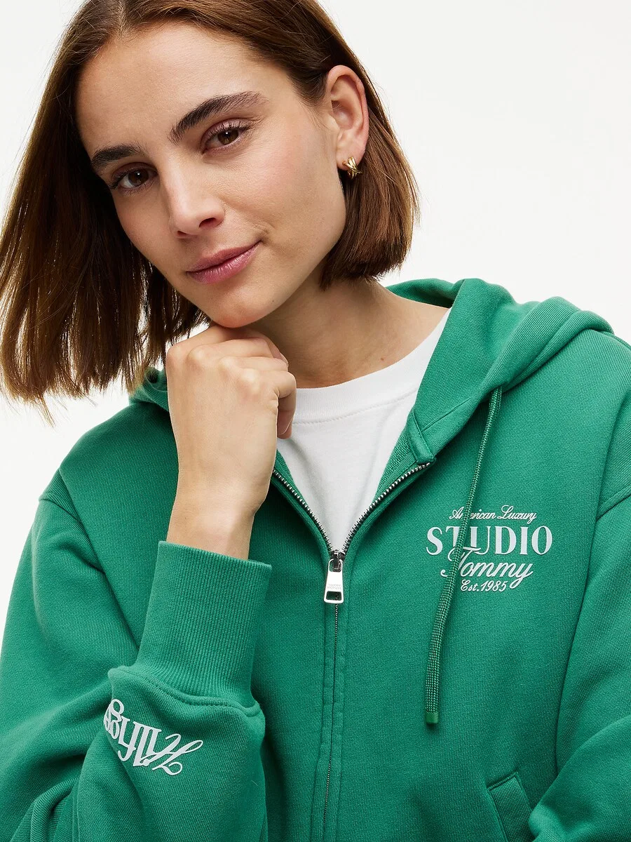 Худи на молнии TOMMY HILFIGER цвета ели — фото 3