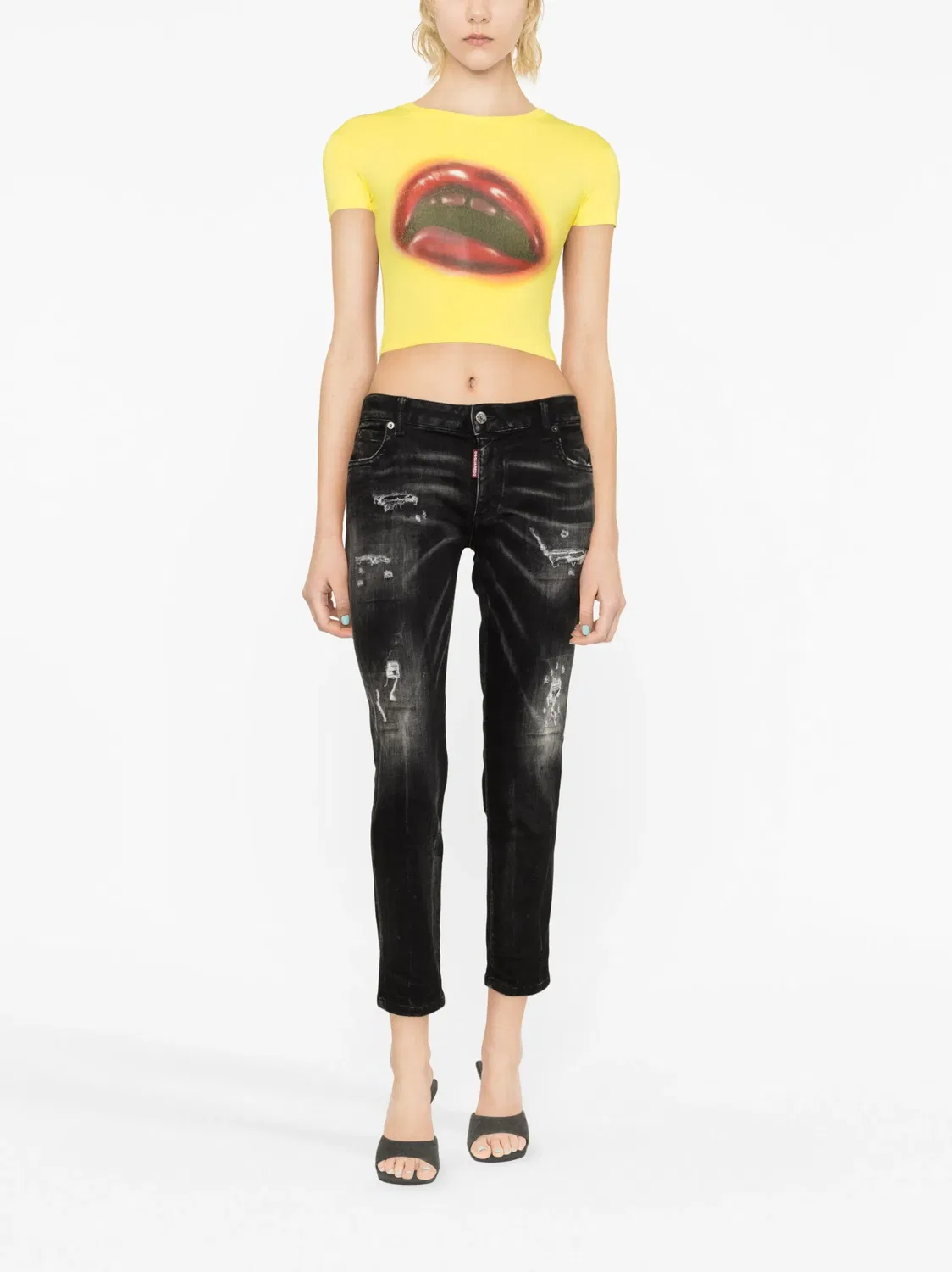 Джинсы Slim-Leg Cool Girl с эффектом потертости DSQUARED2, черный — фото 2