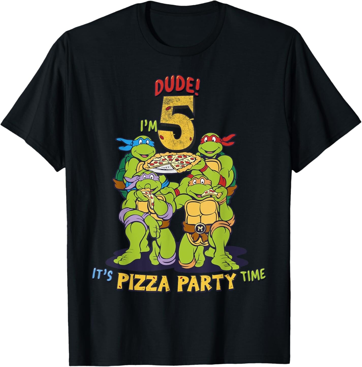 

Мужская футболка Teenage Mutant Ninja Turtles I'm 5 Dude Pizza Birthday Party, черный