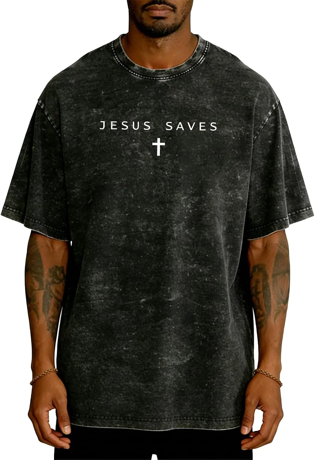 Футболка оверсайз с крестом Jesus Saves, Black — фото 2