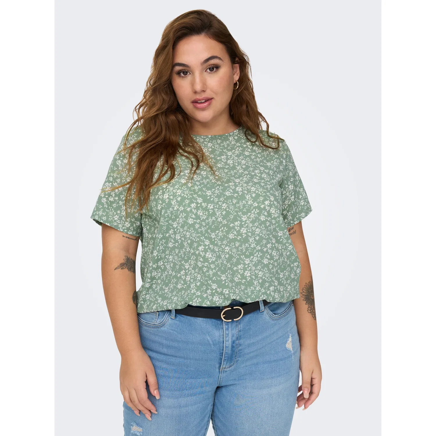 Женский блузка-топ regular fit ONLY CARMAKOMA, Lilypad AOP Emma Mono Flower