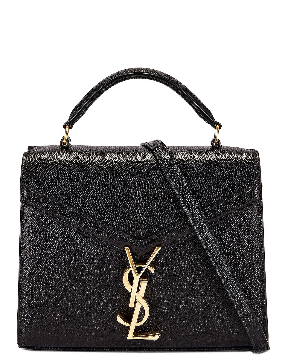 Мини-сумка Cassandra Grain De Poudre с верхней ручкой Saint Laurent, цвет Noir