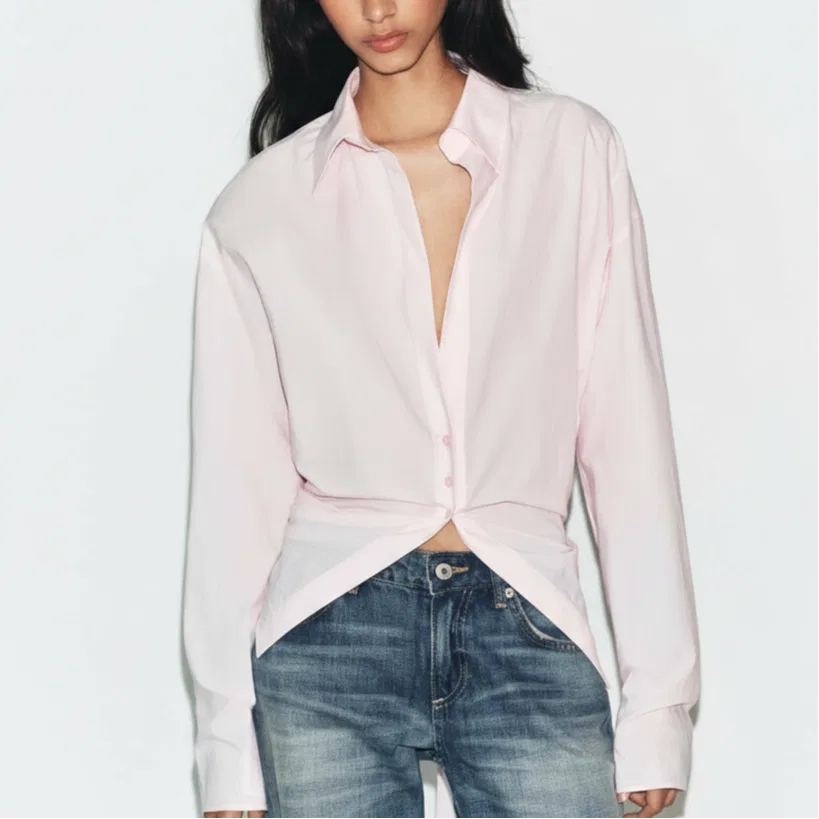 Женская рубашка с воротником с принтом Washed Pink ZARA, Washed Pink — фото 4