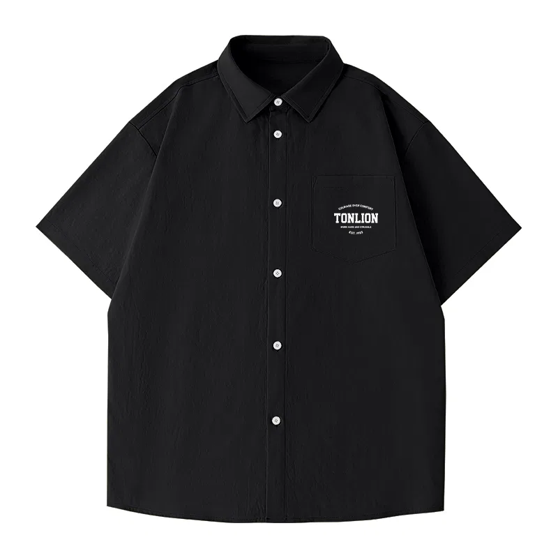 Детская рубашка с воротником и коротким рукавом хлопковая Tonlion, Black
