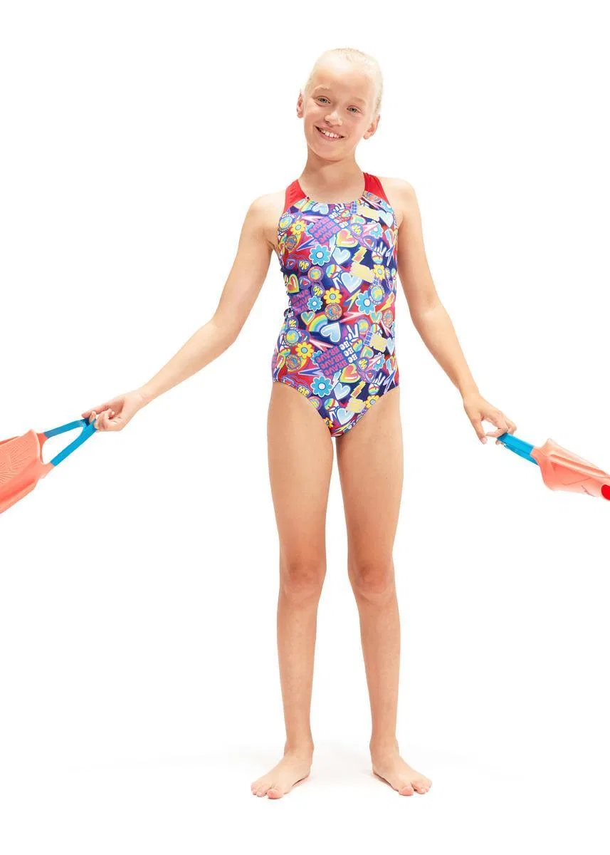 Детский купальник с цифровым принтом Speedo, Navyblau Rot Blau