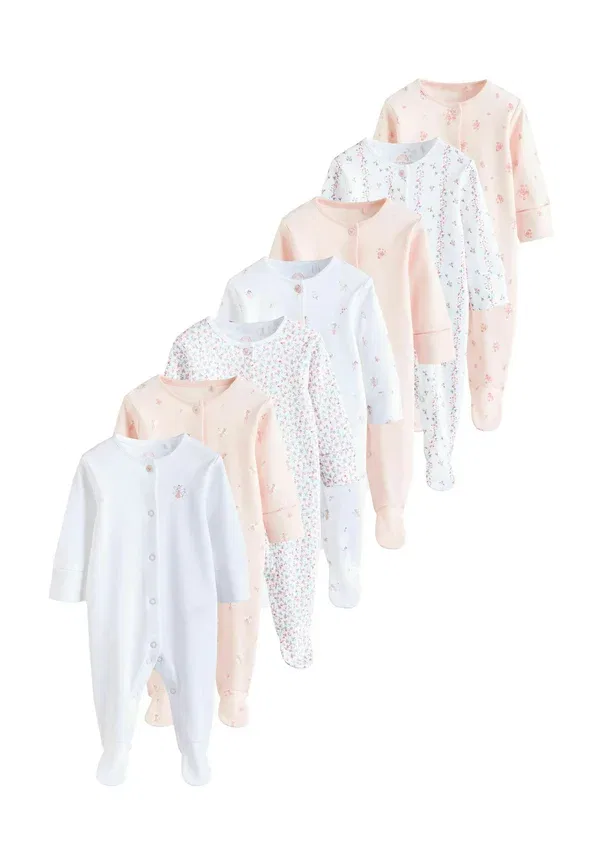 Комплект пижамы из 7 предметов с цветочным принтом Regular fit 7 pack - sleep suit Next, white pink, белый/розовый