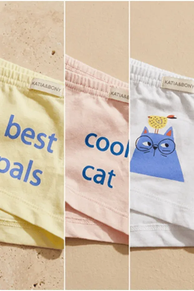 Детский комплект боксеров для девочек с принтом Girl'S 3-piece boxer set with cat design Bony Socks, Pink — фото 3