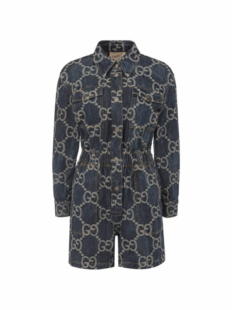 

Джинсовый комбинезон с монограммным принтом Gucci