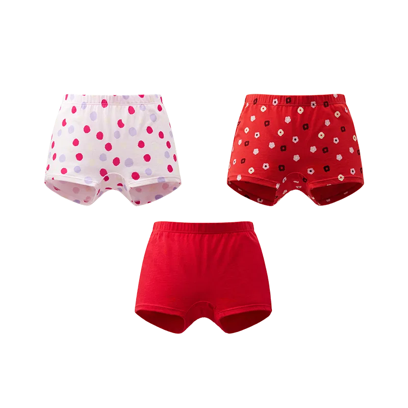 Детский комплект трусов 3 шт. BANANA IN, Pink Mist Hand-Painted Polka Dots+Red Cashmere Small Floral+Red Cashmere