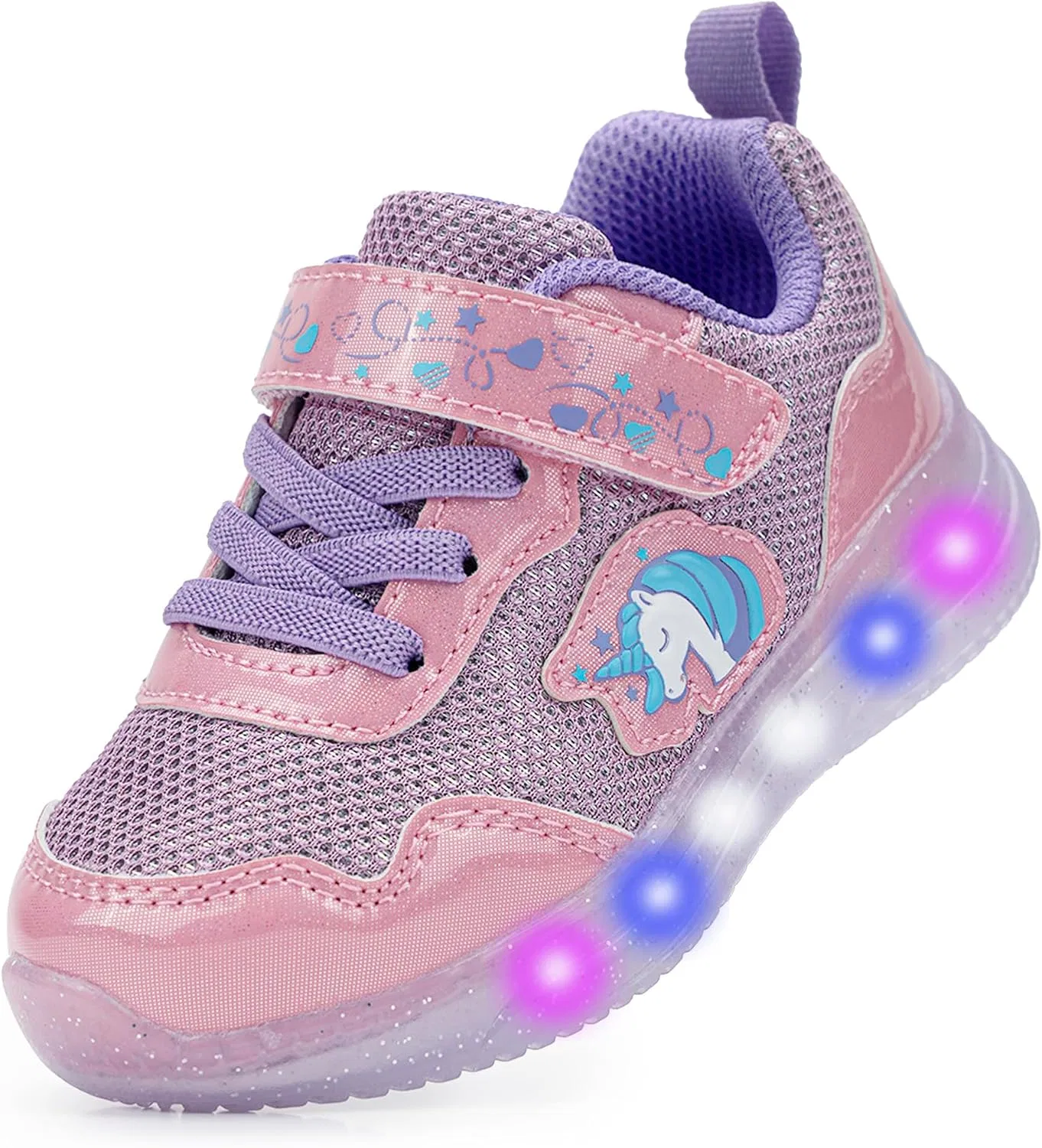 Детские кроссовки для девочек со светящейся подошвой YESKIS, Pink Purple Light Up Shoes
