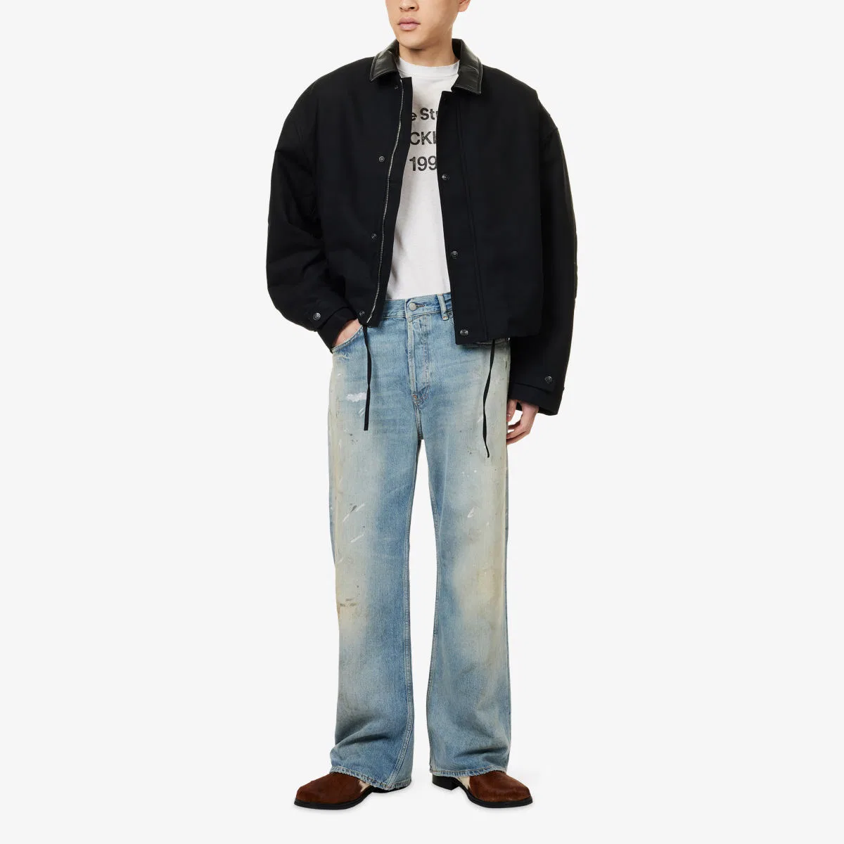 Джинсы из хлопковой смеси с эффектом брызг краски trafalgar Acne Studios, светло-голубой — фото 2