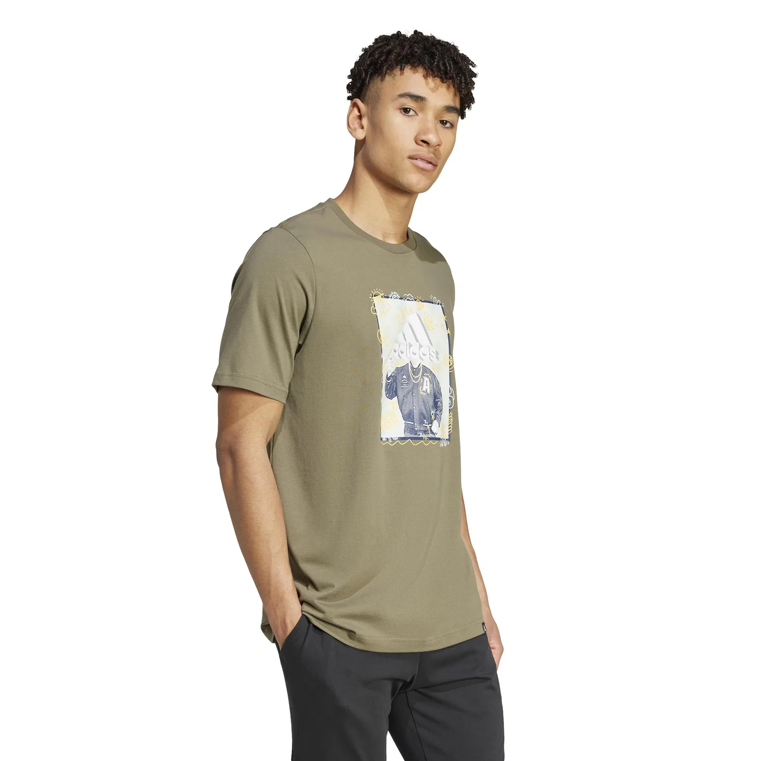 Мужская футболка с принтом Doodle Graphic Tee adidas, Strata Olives — фото 2