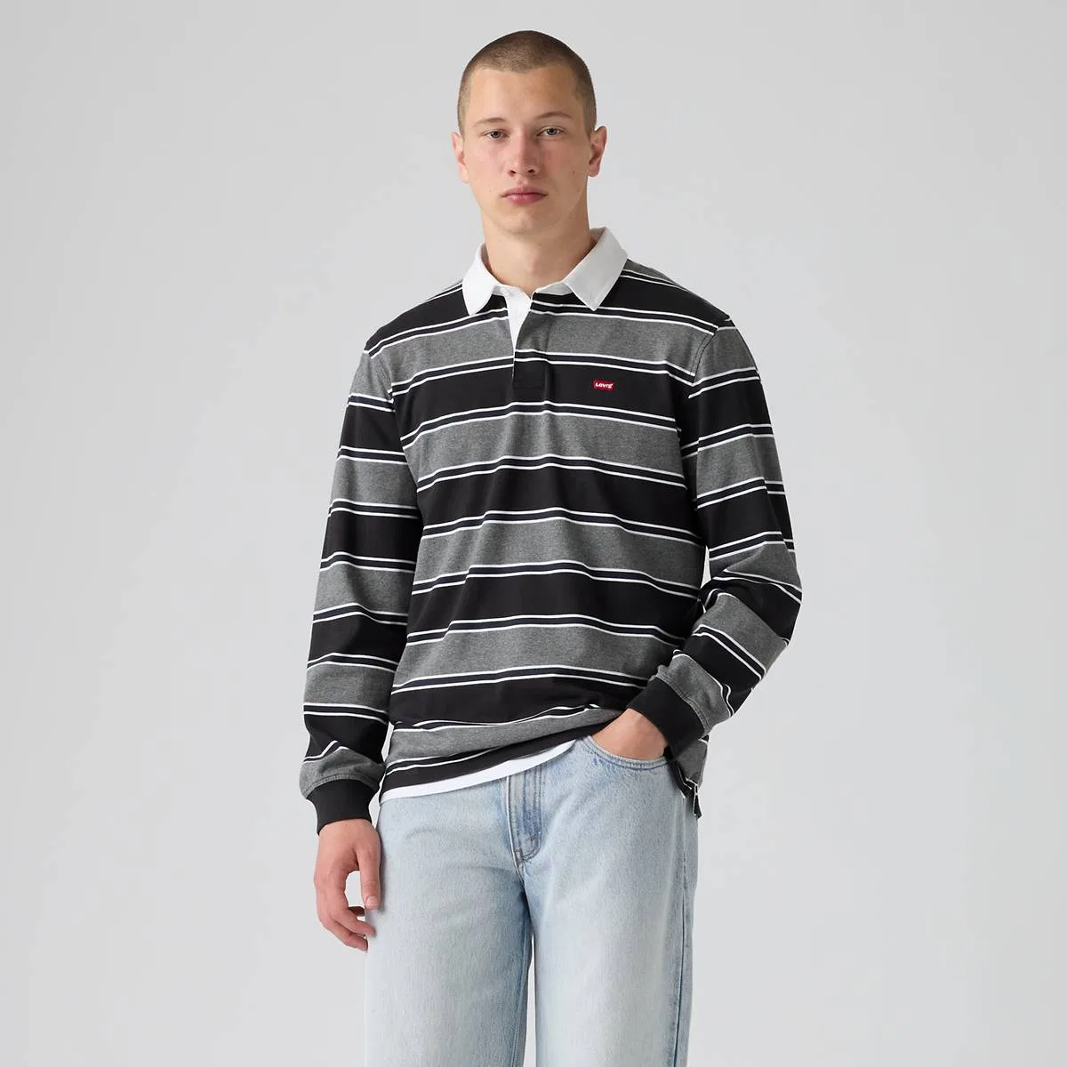 Классическая регбийная рубашка с длинными рукавами Levi's, Branco Stripe Charcoal Grey Heather - Multi-Color — фото 3