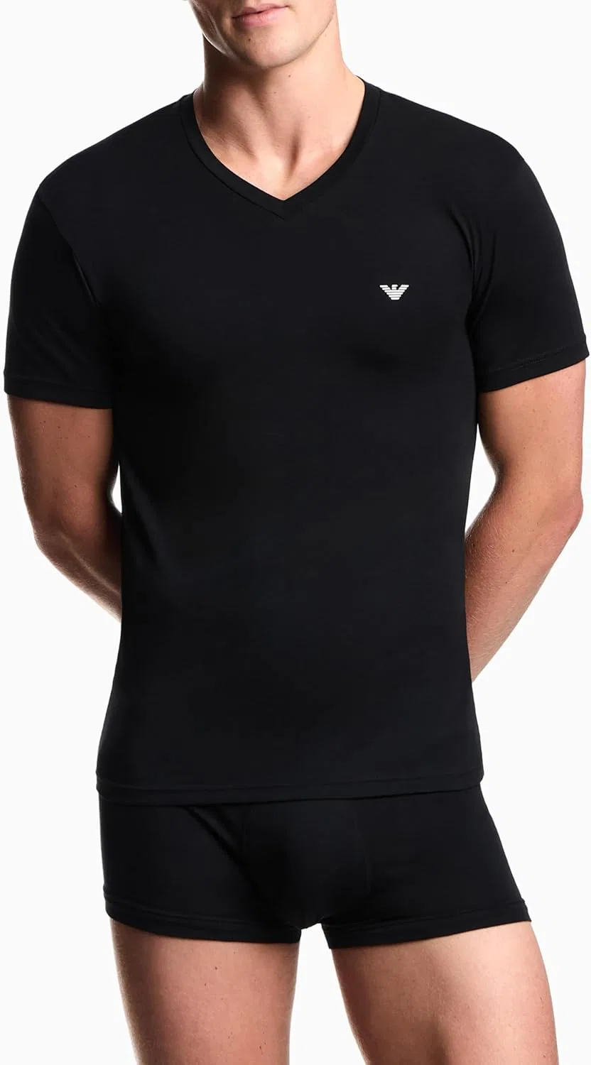 Мужская футболка с V-вырезом Stretch Cotton Jersey Emporio Armani, Black — фото 3