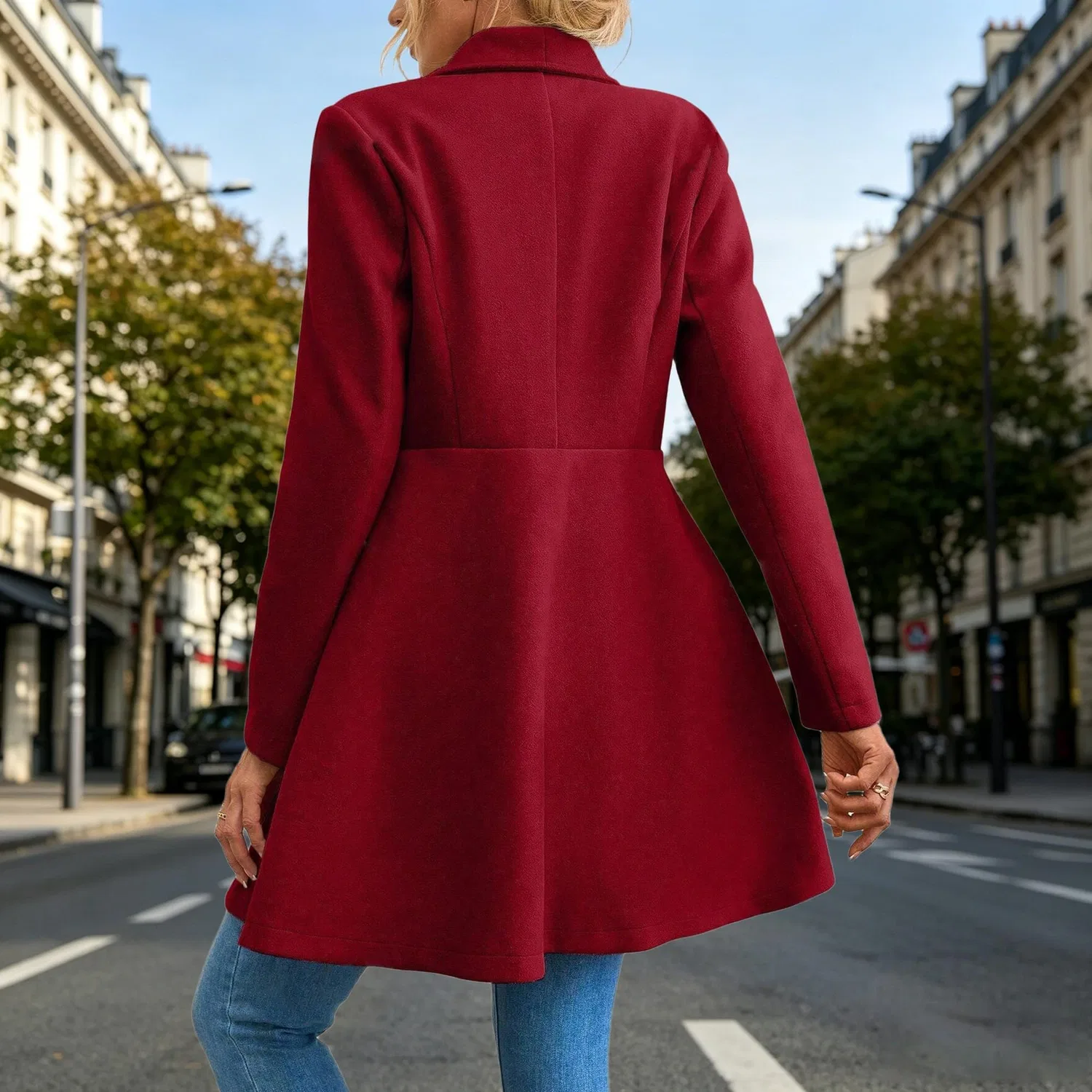 Женское пальто из шерстяной смеси slim fit двубортное миди, Rosso — фото 3
