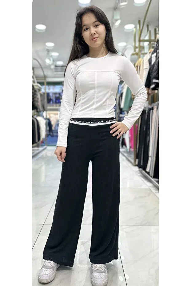 Детские брюки для девочек широкие джаккардовые Minimoda Kids, Black — фото 3