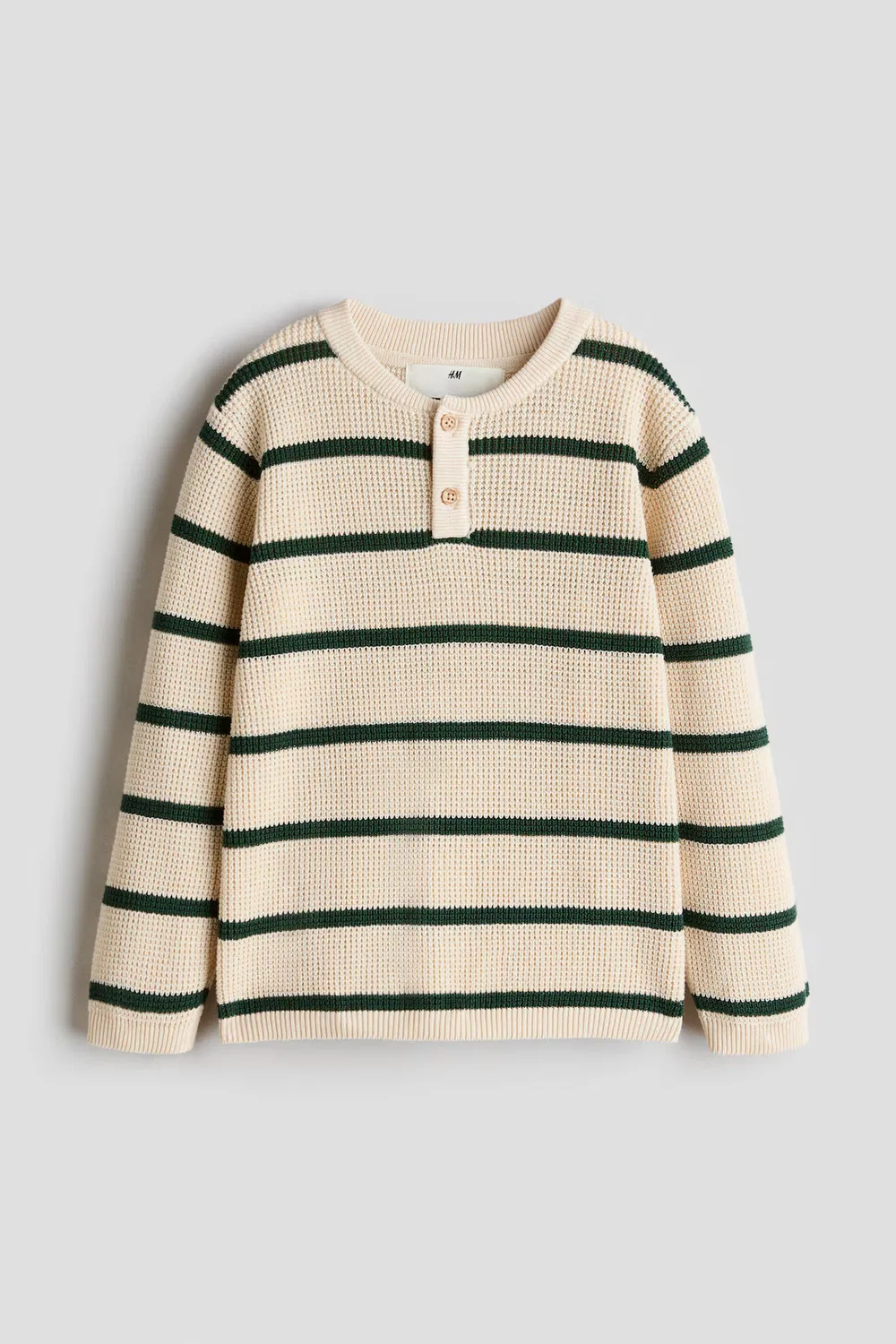 Свитер Хенли H&M, Hellbeige/Gestreift