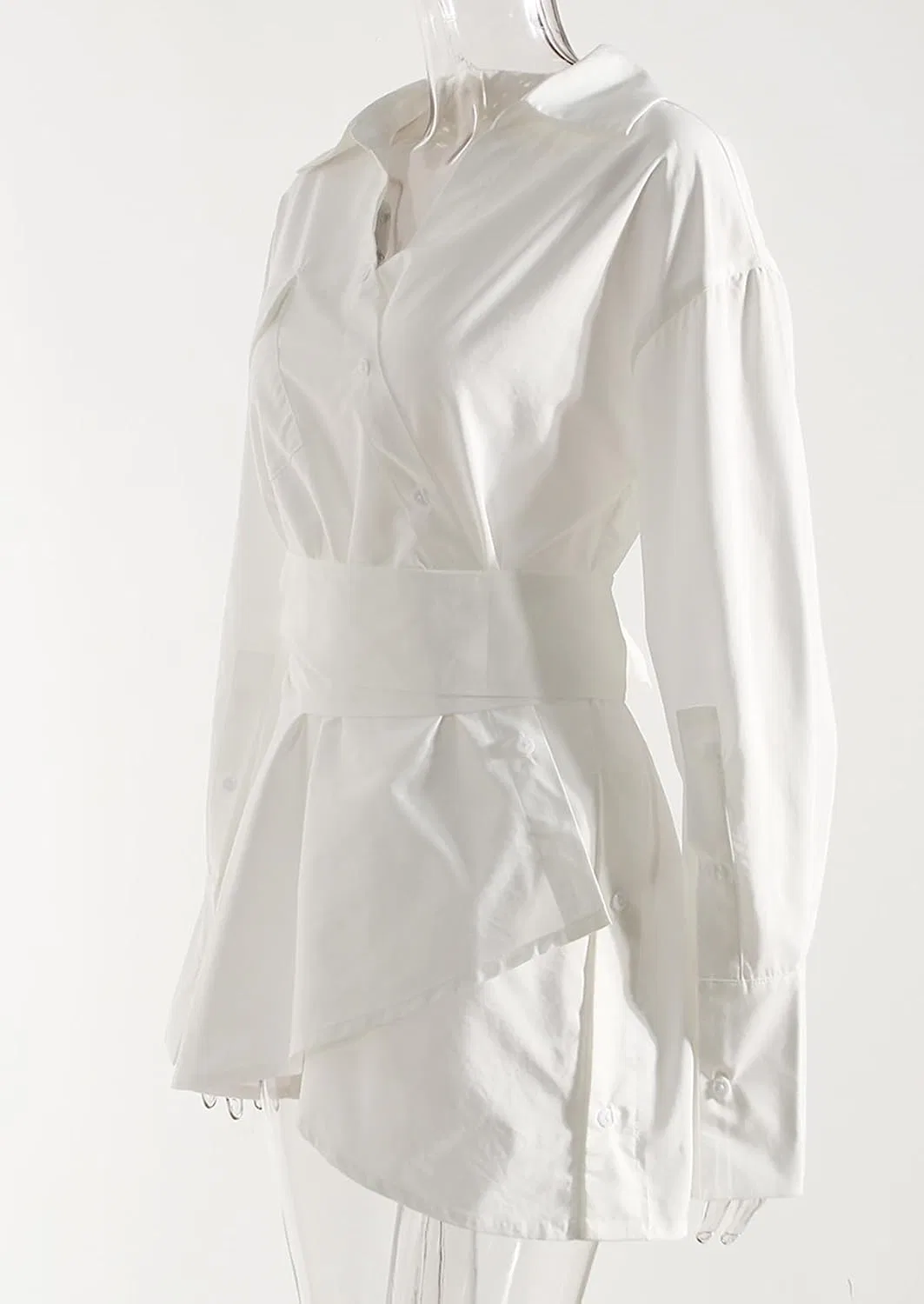 Женское мини-платье с воротником и пуговицами High Waist, White — фото 4