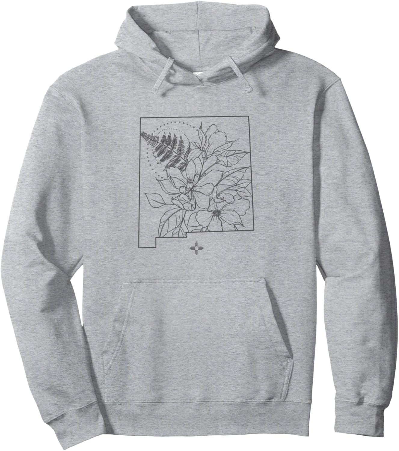 

Худи с принтом «Цветочный дизайн Нью-Мексико» (NM Zia Art Print Hoodie) New Mexico Gifts By Mcma, серый