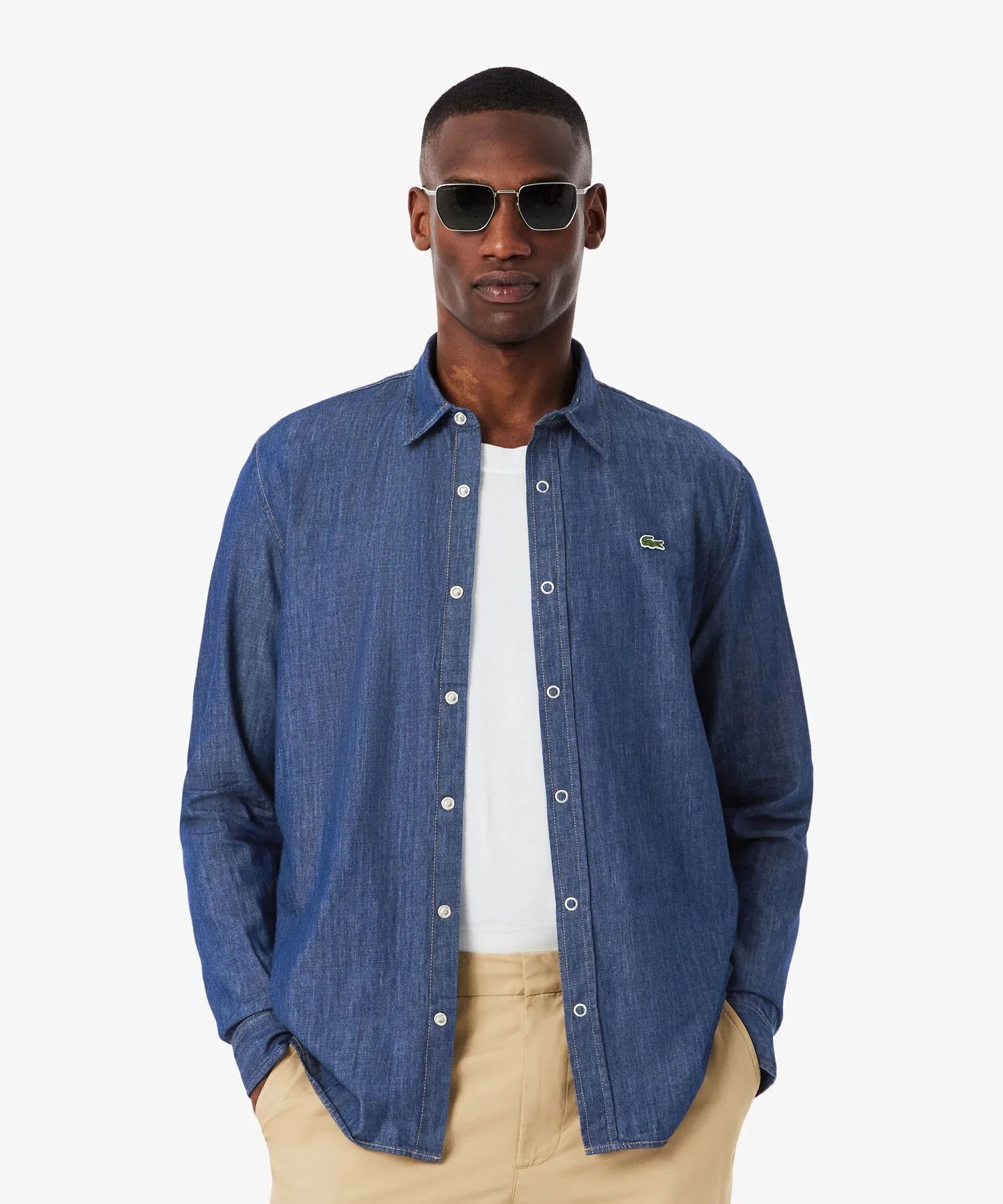 Унисекс джинсовая рубашка LACOSTE Regular Fit тёмно-синяя