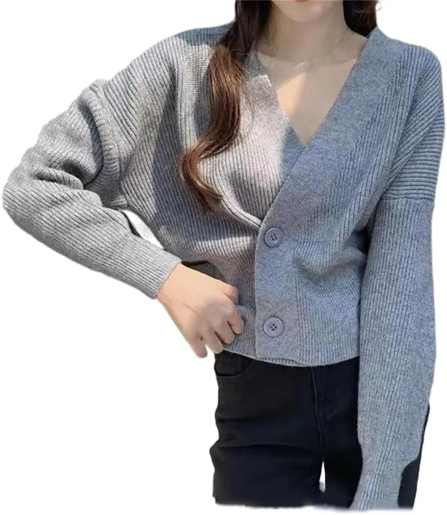 Женский кардиган с V-образным вырезом, с длинным рукавом, Slim Fit, серый