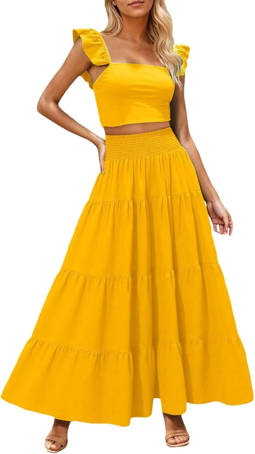 Женское пляжное платье-макси свободного кроя Two Piece Dress Set, Yellow