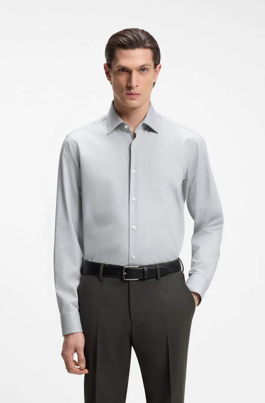 Деловая рубашка BOSS Regular fit "Joe" серого цвета — фото 2