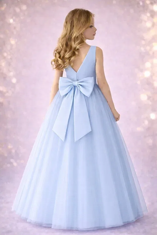 Детское платье для девочек с открытыми плечами Madyabutik, Baby Blue — фото 3
